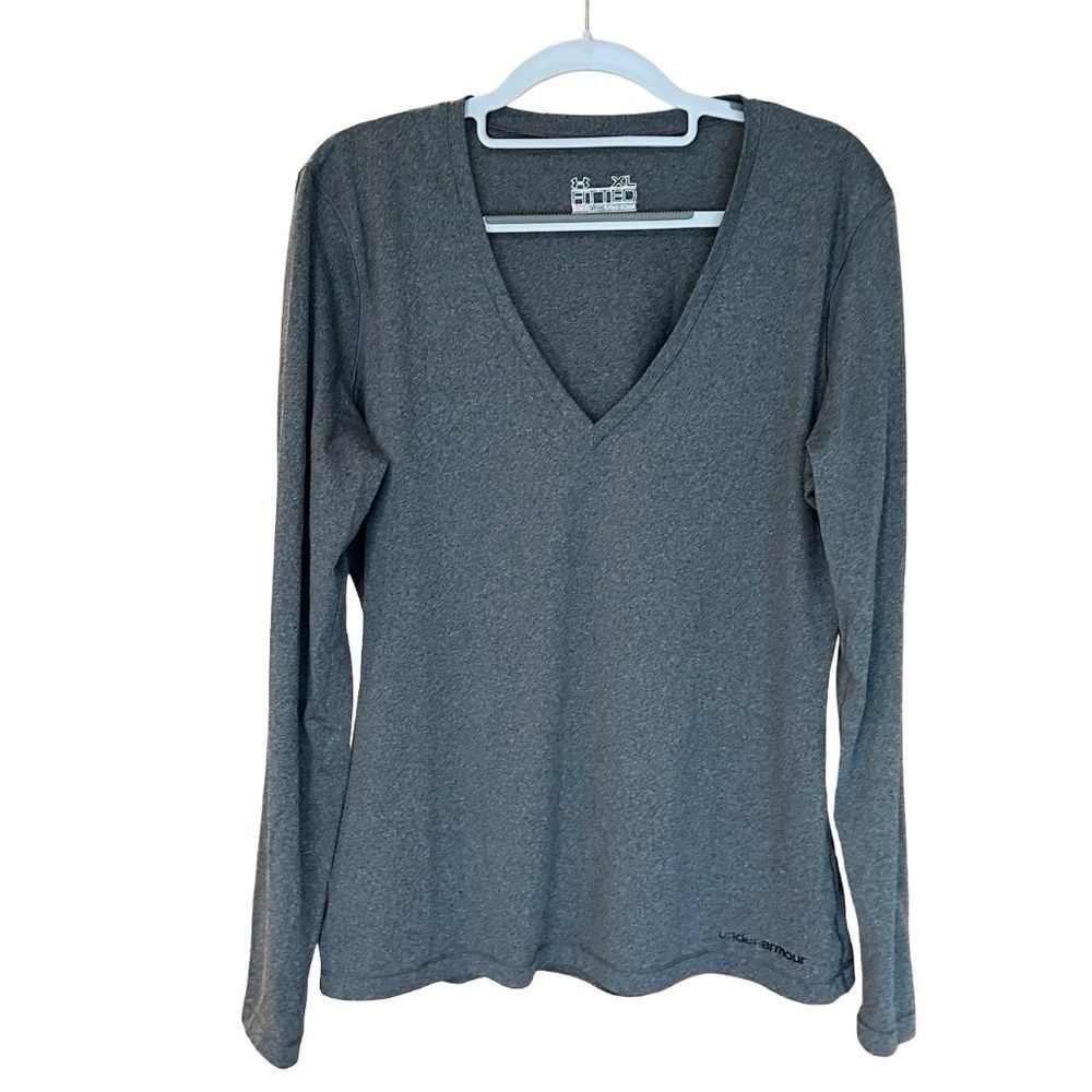 Under Armour Women's Heat Gear V-Neck Long Sleeve Fitted Gray Tee XL